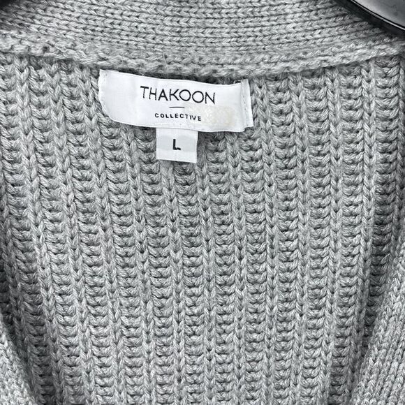 THAKOON Cardigan Womens Large L Gray Braided Cable-Knit Sweater Wool-Blend - Picture 7 of 8